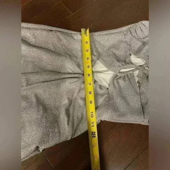 PATBO Cut-Out Lurex Maxi Dress 0 XS NWT Silver Sparkle Gown Shimmering Strappy - Picture 9 of 12